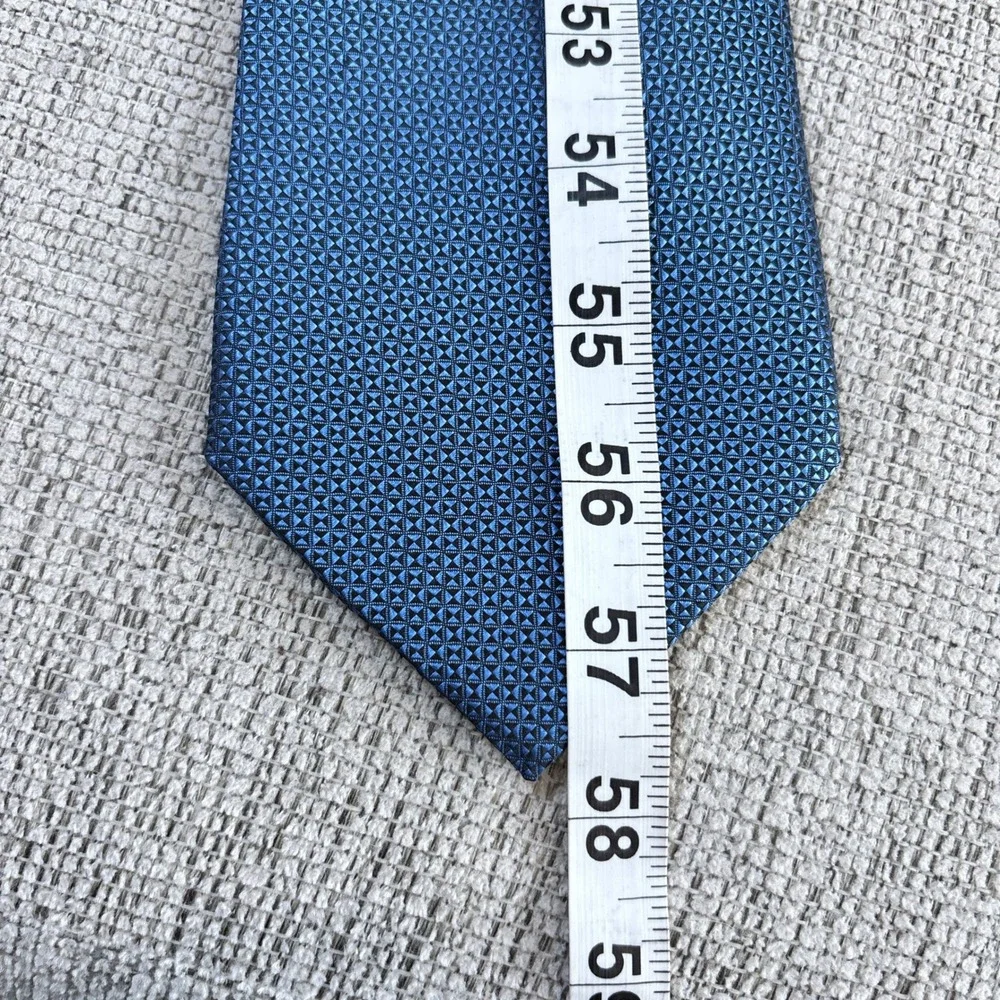 DE AMANDA Mens Blue Geometric Pattern Silk Necktie Hand‎ Made